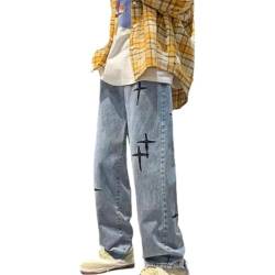 GOZYLA Baggy Cargo Jeans Herren Y2K Jeanshose Vintage Stern Drucken Denim Hosen mit Weitem Bein Jeanshosen Lang Skateboard Jeans Teenager Jungen Hip Hop Jeans Gerade Jeanshose Harajuku Denim Pants (C von GOZYLA