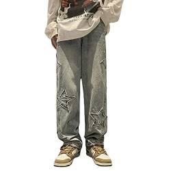 GOZYLA Baggy Jeans for Herren Y2K Vintage Bedruckte Jeanshose Hip Hop Streetwear Hose Skateboard Jeans mit geradem Bein (Color : Light Blue, Size : M) von GOZYLA
