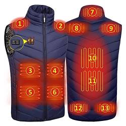 GOZYLA Beheizte Weste, beheizbare Jackenkleidung, USB-Lade-Heizweste mit 13 Heizkissen, waschbare Heizkleidungsweste mit 3 Wärmetemperaturregelung (Color : Blue, Size : 6XL) von GOZYLA