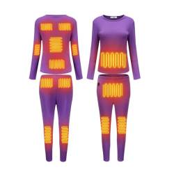 GOZYLA Beheiztes Unterwäsche Set, 14 Zonen Heizung, Beheizbare Thermounterwäsche für Herren Damen, T-Shirt und Hose mit Elektrischer USB Heizung (Color : District 14 Ms Purple, Size : L) von GOZYLA