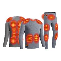 GOZYLA Beheiztes Unterwäsche-Set for Herren, 18 Heizzonen, 3 Temperaturregelung, elektrische USB-Heizung, Thermo-Unterwäsche, beheizbare Thermo-Unterteile (Color : Gray, Size : 4XL) von GOZYLA