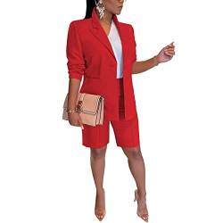 GOZYLA Blazer Shorts Set für Damen, Zweiteilige Outfits Eine Jacke mit Knöpfen und Kurze Bermuda Anzüge (Color : A-Red, Size : S) von GOZYLA