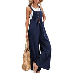 GOZYLA Damen Breites Bein Hose Denim Latzhose Overall Hosen Beiläufig Baggy Jumpsuits mit Taschen Sommer Retro Wide Leg Hosen Große Größe Romper (Color : E, Size : M) von GOZYLA