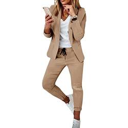 GOZYLA Damen Business Anzug Set Hosenanzug Blazer Hose Zweiteiler Slimfit Streetwear Damen Anzug Damenanzug 2 Stück Set Hosenanzug Elegant Business Anzug Set (Color : A-Khaki, Size : M) von GOZYLA