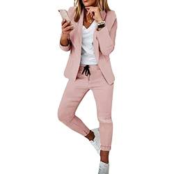 GOZYLA Damen Business Anzug Set Hosenanzug Blazer Hose Zweiteiler Slimfit Streetwear Damen Anzug Damenanzug 2 Stück Set Hosenanzug Elegant Business Anzug Set (Color : A-Pink, Size : M) von GOZYLA