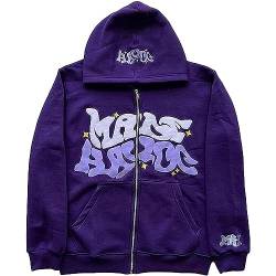 GOZYLA Damen Herren Y2K Jacke Zip Up Hoodie Teenager Shirt Pullover Goth Brief Graphics Harajuku Oversized Sweatshirt Vintage Langarm Hoodies Personalisiertes Sweatshirt (Color : Purple, Size : 5XL) von GOZYLA