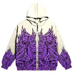 GOZYLA Frauen Totenkopf Druck mit Kapuze Sweatshirt Lose Lange Ärmel Hoody Pullover mit Kapuze Sweatshirt Reißverschluss Hoodie (Color : B-Purple, Size : XXL) von GOZYLA