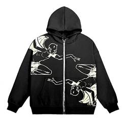 GOZYLA Herren Lange Ärmel Kapuzenpullover Pullover Zip Up Hoodie Hoody Hooded Sweatshirt Vintage Skeleton Flamme Letter Print Clothes Top (Color : D-Black, Size : S) von GOZYLA