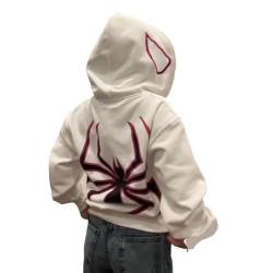 GOZYLA Herren Zip Up Vintage Hoodie Y2K Oversize Spider Print Pullover Unisex Streetwear (Color : A-White, Size : M) von GOZYLA