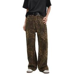 GOZYLA Leopard Jeans Frauen Männer Denim Hosen Weibliche Oversize Breite Bein Hosen Streetwear Freund Hosen Hip Hop Vintage Beiläufige Lose Baumwolle (Color : Leopard Print, Size : XL) von GOZYLA