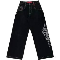 GOZYLA Y2k Baggy Jeans für Männer Grunge Vintage Entspannte Passform Skateboard Jeans Lockere Vintage Totenkopf Stickerei Hip Hop Tanz Denim Hose (Color : A, Size : XXL) von GOZYLA