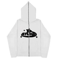 GOZYLA Y2k Zipper Hoodie Damen Kapuzenpullover College Jacke Mädchen Full Zip Up Kapuzenjacke Goth/Niedliche Stil Lose Langarm Hoodies Casual Mantel (Color : A-White, Size : XL) von GOZYLA