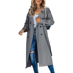 GOZYLA Zweireihiger Duster Trenchcoat für Damen Schmaler Maxi Langmantel in Voller Länge Geeignet für Frühlings und Herbstkleidung (Color : Dark gray, Size : XL) von GOZYLA