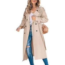 GOZYLA Zweireihiger Duster Trenchcoat für Damen Schmaler Maxi Langmantel in Voller Länge Geeignet für Frühlings und Herbstkleidung (Color : Khaki, Size : XL) von GOZYLA