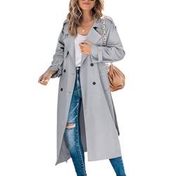 GOZYLA Zweireihiger Duster Trenchcoat für Damen Schmaler Maxi Langmantel in Voller Länge Geeignet für Frühlings und Herbstkleidung (Color : Light gray, Size : M) von GOZYLA