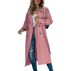 GOZYLA Zweireihiger Duster Trenchcoat für Damen Schmaler Maxi Langmantel in Voller Länge Geeignet für Frühlings und Herbstkleidung (Color : Pink, Size : L) von GOZYLA