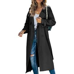 GOZYLA Zweireihiger Duster Trenchcoat für Damen Schmaler Maxi Langmantel in Voller Länge Geeignet für Frühlings und Herbstkleidung (Color : Schwarz, Size : M) von GOZYLA