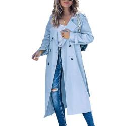 GOZYLA Zweireihiger Duster Trenchcoat für Damen Schmaler Maxi Langmantel in Voller Länge Geeignet für Frühlings und Herbstkleidung (Color : Sky blue, Size : XL) von GOZYLA