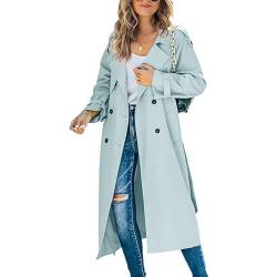 GOZYLA Zweireihiger Duster Trenchcoat für Damen Schmaler Maxi Langmantel in Voller Länge Geeignet für Frühlings und Herbstkleidung (Color : Teal, Size : L) von GOZYLA