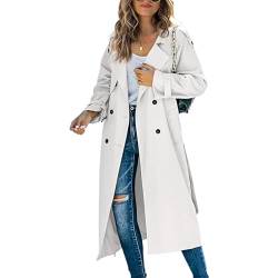 GOZYLA Zweireihiger Duster Trenchcoat für Damen Schmaler Maxi Langmantel in Voller Länge Geeignet für Frühlings und Herbstkleidung (Color : White, Size : M) von GOZYLA