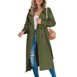 Zweireihiger Duster Trenchcoat für Damen Schmaler Maxi Langmantel in Voller Länge Geeignet für Frühlings und Herbstkleidung (Color : Green, Size : XL) von GOZYLA