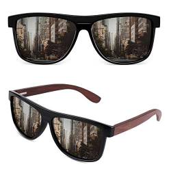 GQUEEN Holz Sonnenbrille Herren Damen Polarisiert UV400,MOS07 von GQUEEN
