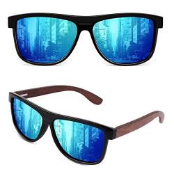 GQUEEN Holz Sonnenbrille Herren Damen Polarisiert UV400,MOS07 von GQUEEN