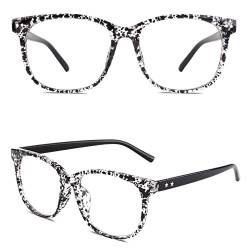 GQUEEN Hornbrille Brille Ohne Stärke Fake Brille Nerdbrille Damen Herren Großer Rahmen UV400,PE1 von GQUEEN