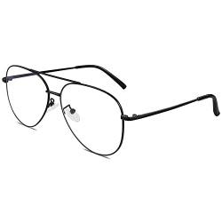 GQUEEN Pilot Stil Fake Brille Ohne Stärke Damen Herren Retro Metallrahmen UV400 von GQUEEN