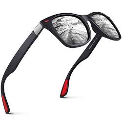 GQUEEN Polarisierte Sonnenbrille für Herren und Damen, leicht, TR90-Rahmen, 100 % UV400-Schutz, Mattschwarz Silber, Medium von GQUEEN