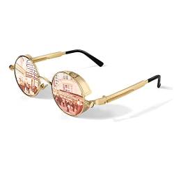 GQUEEN Retro Runde Steampunk Polarisierte Sonnenbrille Herren Damen UV400,MTS2 von GQUEEN