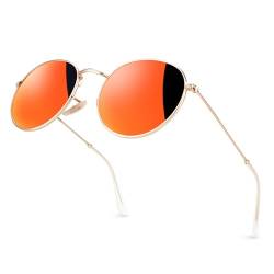 GQUEEN Retro Runde Verspiegelte Polarisierte Sonnenbrille Damen Herren UV400 Schutz MFF7 von GQUEEN