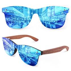 GQUEEN Sonnenbrille Holz Herren Damen Polarisierte Retro UV400 von GQUEEN
