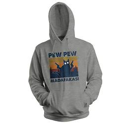 GR8Shop Vintage Pew Pew Madafakas Motherfuckers Cat with Guns Unisex Grau Kapuzenpullover Hoodie Size L von GR8Shop