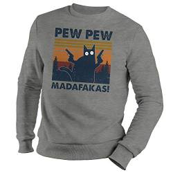 GR8Shop Vintage Pew Pew Madafakas Motherfuckers Cat with Guns Unisex Grau Pullover Hoodie Size M von GR8Shop