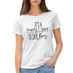 Greys Anatomy It's Beautiful Day to Save Lives Damen Weißes T-Shirt Size M von GR8Shop