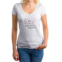 Zu Vino Sag Ich Nie No Damen V-Ausschnitt weißes T-Shirt Size M von GR8Shop