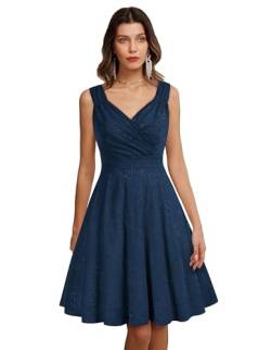 50s Kleider Rockabilly Vintage Retro Kleid cocktailkleider a Linie Kleider Marineblau 40 von GRACE KARIN