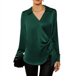 Casual Vintage dunkelgrün Bluse Damen V-Ausschnitt Links Bogen Shirt CL2190-3 S von GRACE KARIN