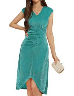 Damen A Linien Ärmelloses Cocktailkleid mit V Ausschnitt Unregelmäßigem Saum Kleid Blau Grün 36 von GRACE KARIN