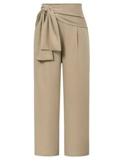 Damen Anzughose Lässige Trousers mit Gürtelverzierung Elastische Taille Loose Lange Hosen Khaki M von GRACE KARIN
