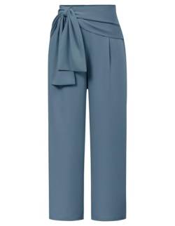 Damen Anzughose Loose Lange Hosen mit Gürtelverzierung Elastische Taille Lässige Pants Grau Blau XL von GRACE KARIN