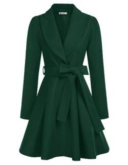 Damen Dunkelgrün Outwear Mantel mit Gürtel Langarm Wintercoat Revers Wintermantel Warm Jacke Mantel Casual Style L CLX005A20-18 von GRACE KARIN