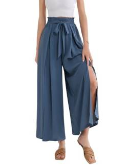 Damen Elegant Hohe Taille Palazzo Hose Sommer Loose Hose Mit Taschen Blau S von GRACE KARIN