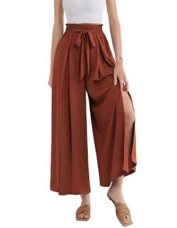 Damen Elegant Hohe Taille Palazzo Hose Sommer Loose Hose Mit Taschen Rot Bestickt S von GRACE KARIN