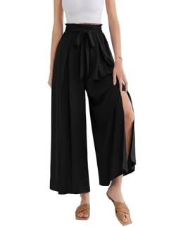 Damen Elegant Hohe Taille Palazzo Hose Sommer Loose Hose Mit Taschen Schwarz S von GRACE KARIN