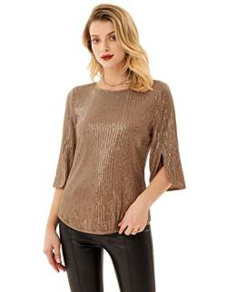 Damen Elegant Pailletten Bluse Loose Fit Casual Tops Elegant Oberteile S Kaffee CL1777A22-10 von GRACE KARIN