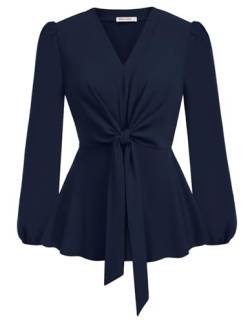 Damen Langärmliges Oberteile V-Ausschnitt Bluse A-Linie Slim Fit Tunika Elegant Sommershirt mit Elastischem Taille von GRACE KARIN