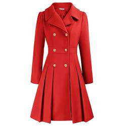 Damen Rot Mantel Wintercoat Doppelknopf Mantel Revers Langarm Wintermantel Warm Jacke Casual Style einfarbig Mantel Outwear XL CL0977A21-02 von GRACE KARIN