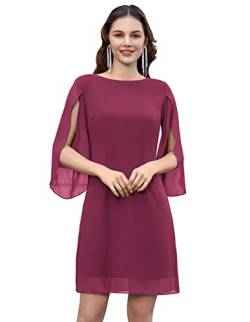 Damen Sommer Chiffon Kleid 3/4 Ärmel Loose Fit Elegant Midi Abendkleid XL Rose lila CL11125-22 von GRACE KARIN